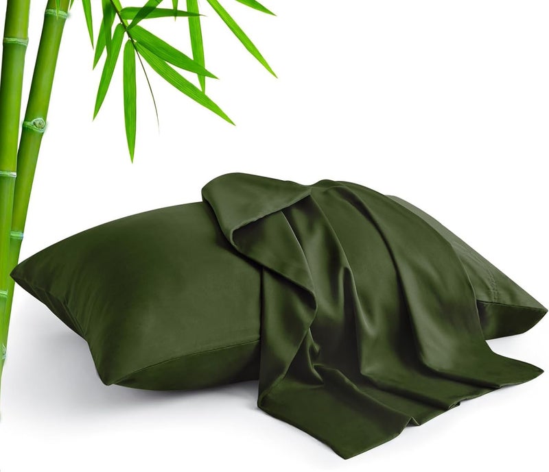 BEDELITE Light precision processed material King Size Pillow Cases Set of 2, Rayon Derived from Bamboo, Cooling Pillow Cases for Hot Sleepers & Night Sweats, Breathable and Silky Soft Envelope Pillowcases(Olive Green, 20"x36") All environment compatible - Image 1