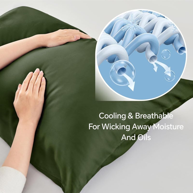 BEDELITE Light precision processed material King Size Pillow Cases Set of 2, Rayon Derived from Bamboo, Cooling Pillow Cases for Hot Sleepers & Night Sweats, Breathable and Silky Soft Envelope Pillowcases(Olive Green, 20"x36") All environment compatible - Image 3