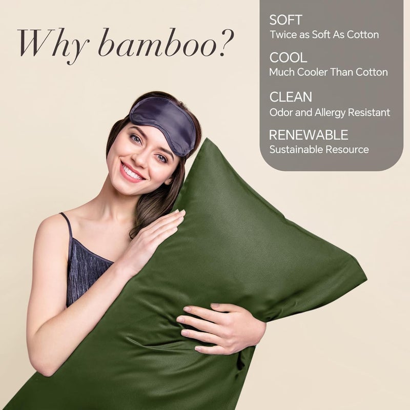 BEDELITE Light precision processed material King Size Pillow Cases Set of 2, Rayon Derived from Bamboo, Cooling Pillow Cases for Hot Sleepers & Night Sweats, Breathable and Silky Soft Envelope Pillowcases(Olive Green, 20"x36") All environment compatible - Image 2