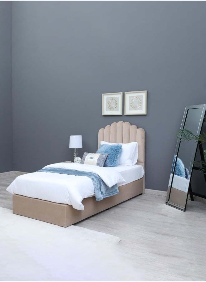 Pan Home سرير آنا 200 سم طول × 90 سم عرض × 125 سم ارتفاع | مقاس مفرد | خامة مخملية | لوحة | اللون البيج  - Image 1