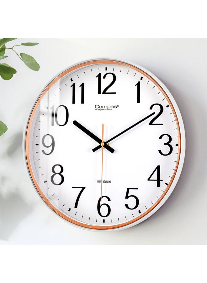 Compas Wall Clock, Living Room Clock, Round Simple Quartz Clock, Wall-mounted Timepiece, 7006 White, 33cm - Image 1