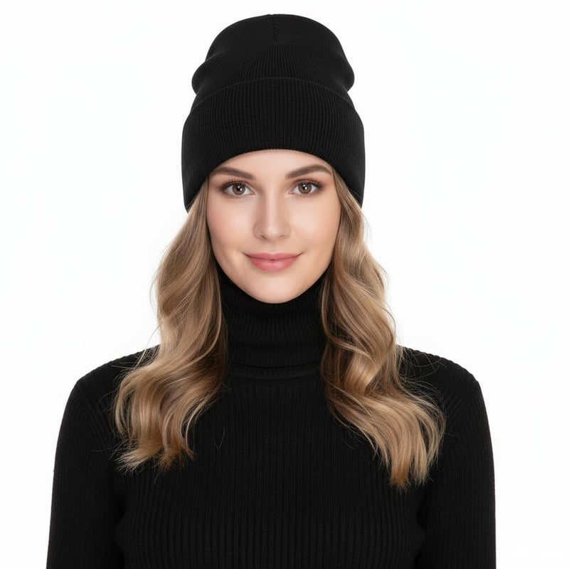 KaneLoo 2 PCS Satin Lined Winter Beanie Hats for Women Unisex Knitted Cuffed Knit Beanie with Silky Lining Slouchy Skull Cap Black DeepGrey - Image 4