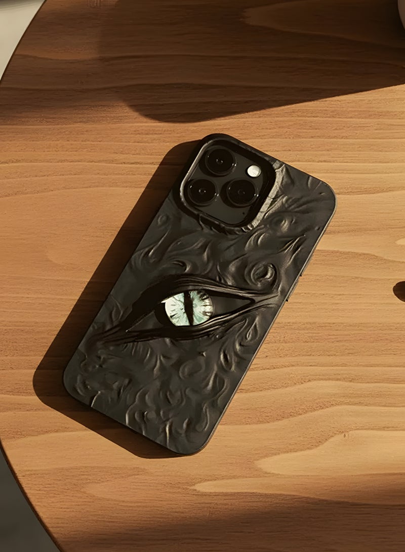Premium phone case compatible with Iphone 15 Pro Max, luxury 3D mysterious eye design, durable shockproof and scratch resistant material, comfortable grip, modern stylish look, Black Matte - Image 4