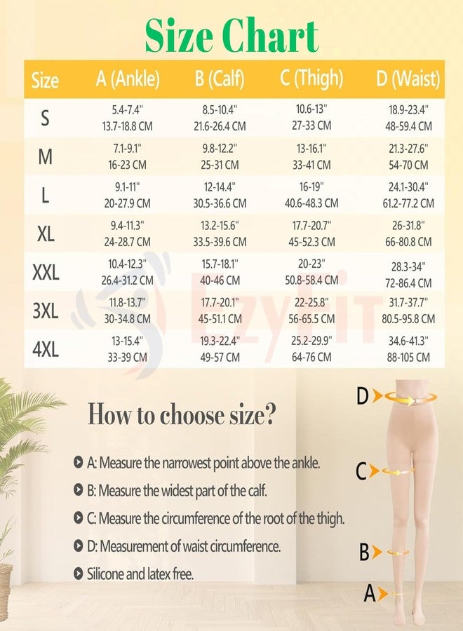 Ezyfit جوارب ضاغطة مستوردة من إيزي فيت، ضغط 20-30 ملم زئبق، للنساء والرجال | جوارب طبية مفتوحة الأصابع | جوارب داعمة متدرجة تصل إلى الخصر، مناسبة للدوالي، والوذمة، والتورم، والحمل | للجنسين (مقاس كبير جدًا) - Image 4
