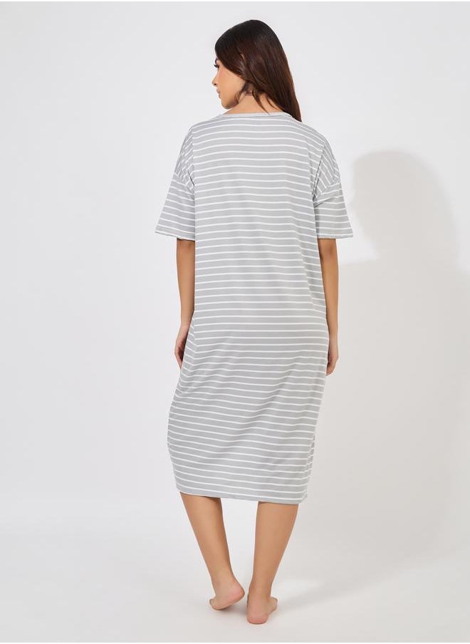 Take Two Strawberry Patch Detail Striped Sleep T-Shirt Dress  - Image 4