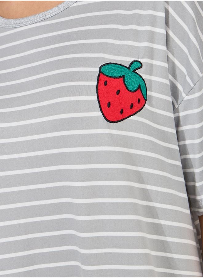 Take Two Strawberry Patch Detail Striped Sleep T-Shirt Dress  - Image 3