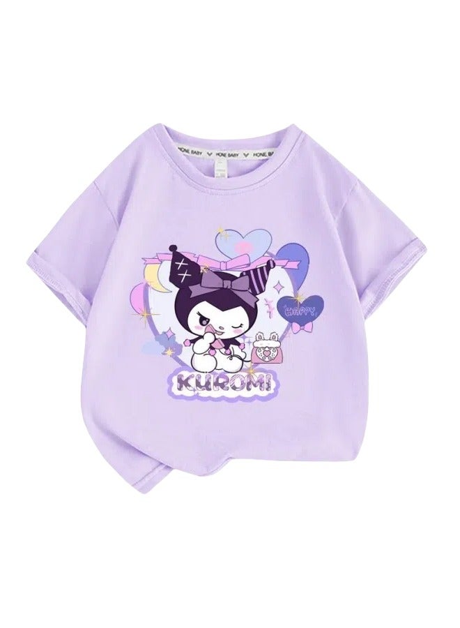 عام كورومي الفتيات قصيرة الأكمام تي شيرت الصيف القطن الخالص 2025 جديد الفتيات الأطفال نصف الأكمام تي شيرت - Image 1