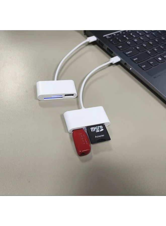 ثلاثة في واحد قارئ بطاقات USB C و SD و TF مع تخزين بتصميم مضغوط USB 2.0 متوافق مع iPhone 15 وأجهزة اللاب توب وأجهزة iPad و MacBook Pro و Air و Chromebook و XPS وجالاتي ومحول عالي الجودة باللون الأبيض - عبوة من قطعتين - Image 5
