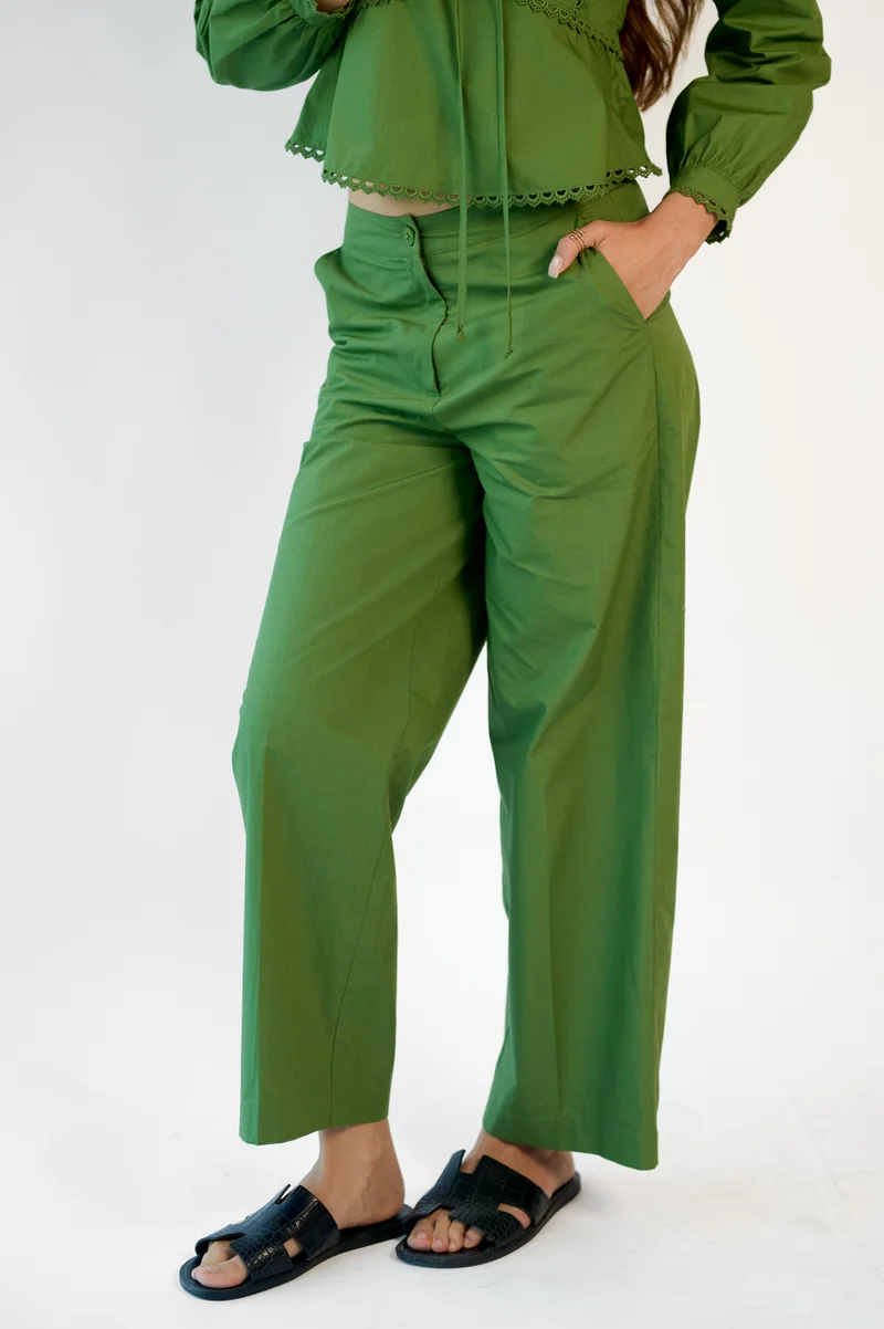 Virgio Solid Cotton Flared Trousers for Women