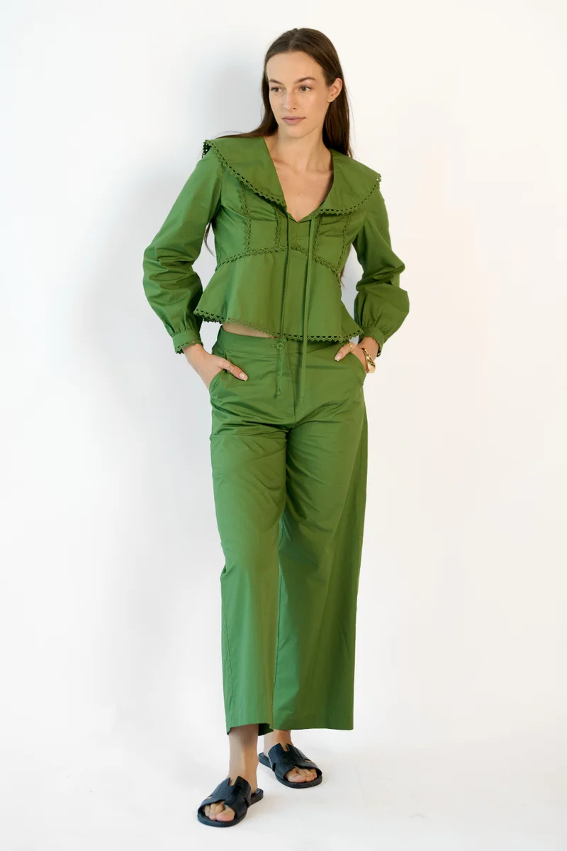 Virgio Solid Cotton Flared Trousers for Women