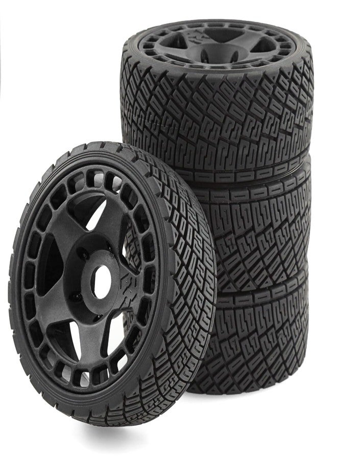 Chanjorlin 1/8 1/7 RC On Road Tires And Hard Plastic Rally Racing Wheels 17mm Hex Touring Tyres OD 3.94'' For 1:8 1:7 Street Drift Car ARRMA Losi Kyosho GT2 W10 Tamiya HPI WR8 HSP 4PCS (Black) - Image 1