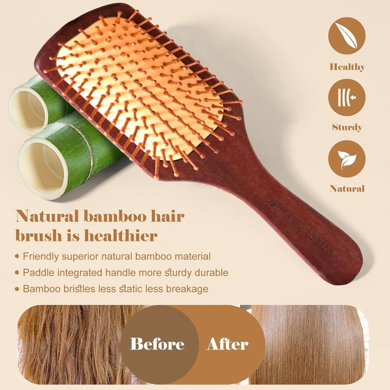 OROSSENTIALS Premium Wooden Hair Brush for Women Men Boar Bristle Paddle Brush for Curly Hair Hair Growth With Flat Paddle Design - Image 5