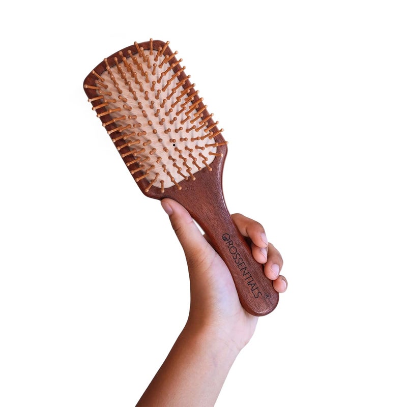 OROSSENTIALS Premium Wooden Hair Brush for Women Men Boar Bristle Paddle Brush for Curly Hair Hair Growth With Flat Paddle Design - Image 3