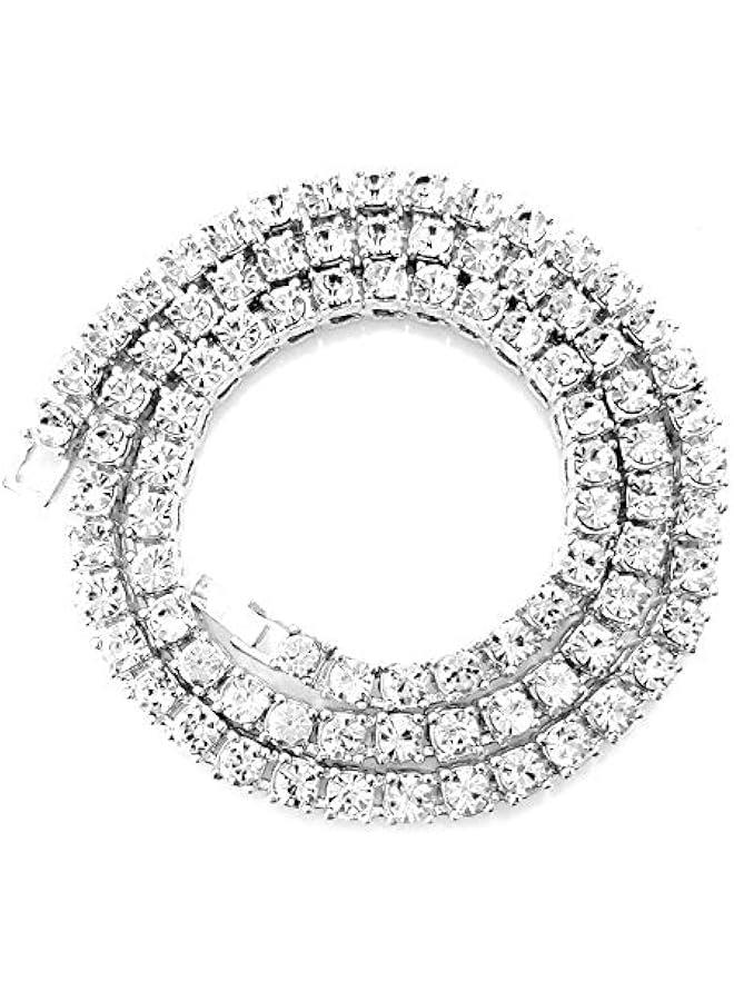 Arabest Gold Silver Iced Out Diamond Tennis Chain Necklace for Men Women, Rhinestone Tennis Necklaces for Women and Teens, Tennis and Cuban Link Chains 18-30 Inches - Image 1