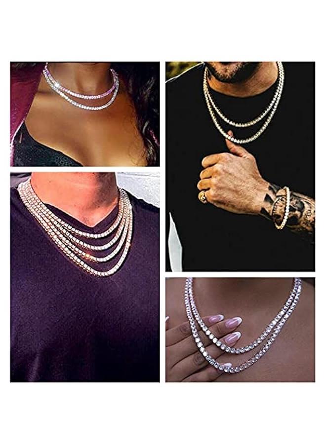Arabest Gold Silver Iced Out Diamond Tennis Chain Necklace for Men Women, Rhinestone Tennis Necklaces for Women and Teens, Tennis and Cuban Link Chains 18-30 Inches - Image 2