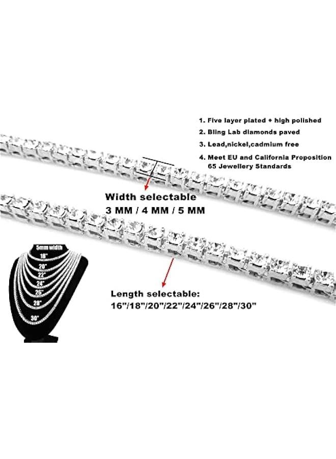 Arabest Gold Silver Iced Out Diamond Tennis Chain Necklace for Men Women, Rhinestone Tennis Necklaces for Women and Teens, Tennis and Cuban Link Chains 18-30 Inches - Image 3