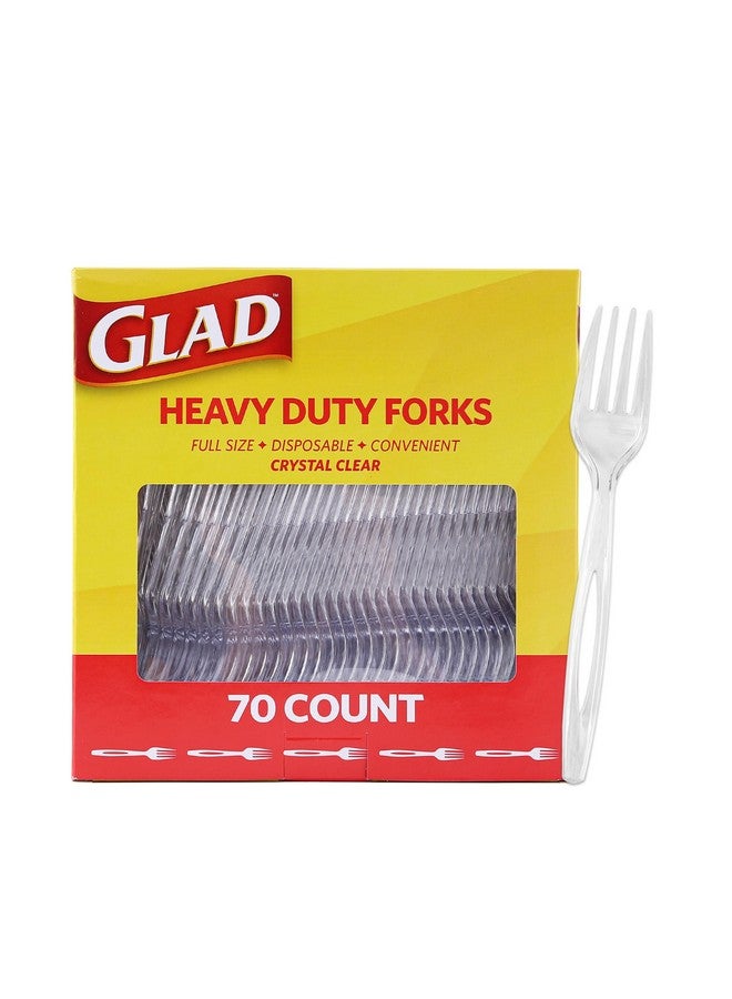 Glad Clear Plastic Forks, Heavy Duty Disposable Cutlery Set, Standard Size, Clear Disposable Fork, Bulk Pack of 70 - Perfect for Parties, Camping, and Everyday Use - Image 1