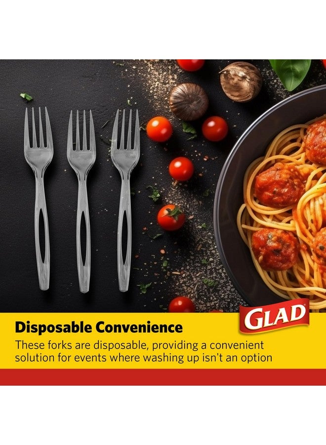 Glad Clear Plastic Forks, Heavy Duty Disposable Cutlery Set, Standard Size, Clear Disposable Fork, Bulk Pack of 70 - Perfect for Parties, Camping, and Everyday Use - Image 3