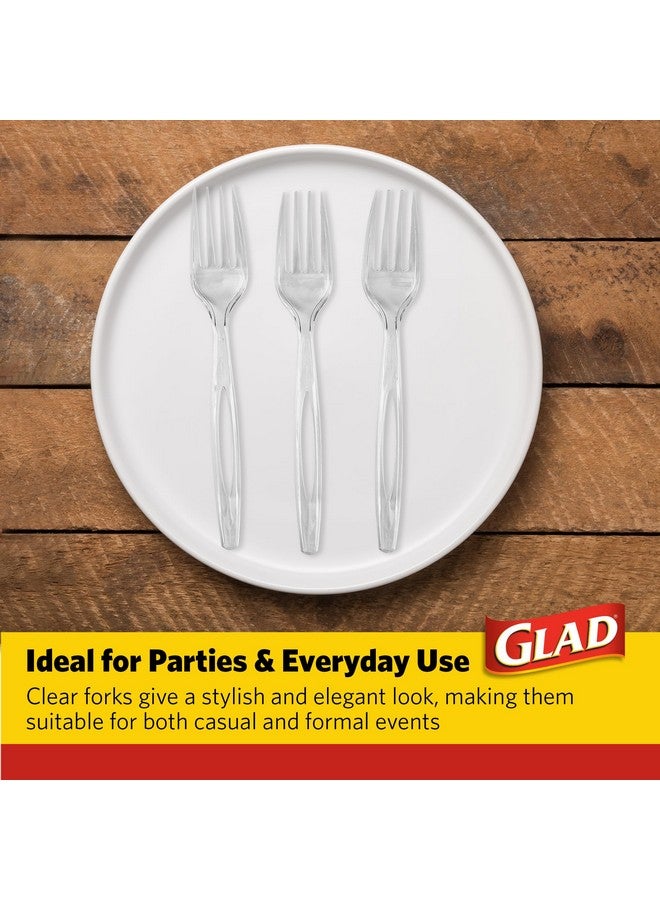 Glad Clear Plastic Forks, Heavy Duty Disposable Cutlery Set, Standard Size, Clear Disposable Fork, Bulk Pack of 70 - Perfect for Parties, Camping, and Everyday Use - Image 4