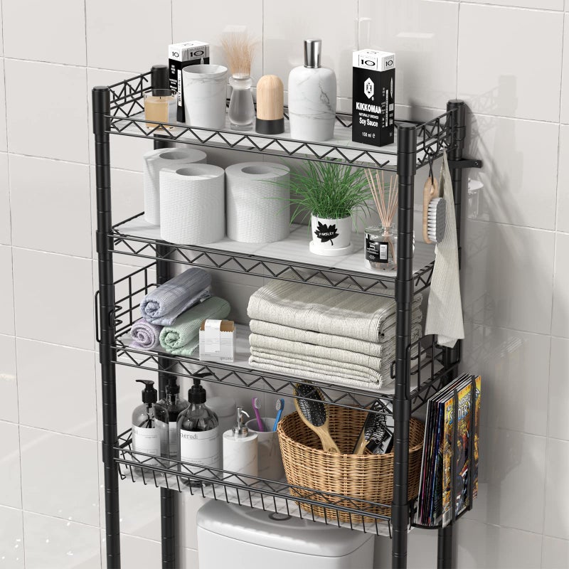 Hodonas Over Toilet Bathroom Organizer, Adjustable 4-Tier Over The Toilet Storage Shelf Sturdy Bathroom Shelves, Freestanding Above Toilet Storage Rack Stable Bathroom Space Saver, Black - Image 3