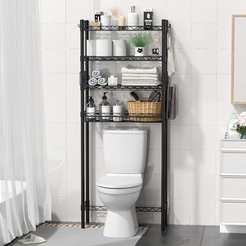 Hodonas Over Toilet Bathroom Organizer, Adjustable 4-Tier Over The Toilet Storage Shelf Sturdy Bathroom Shelves, Freestanding Above Toilet Storage Rack Stable Bathroom Space Saver, Black - Image 4