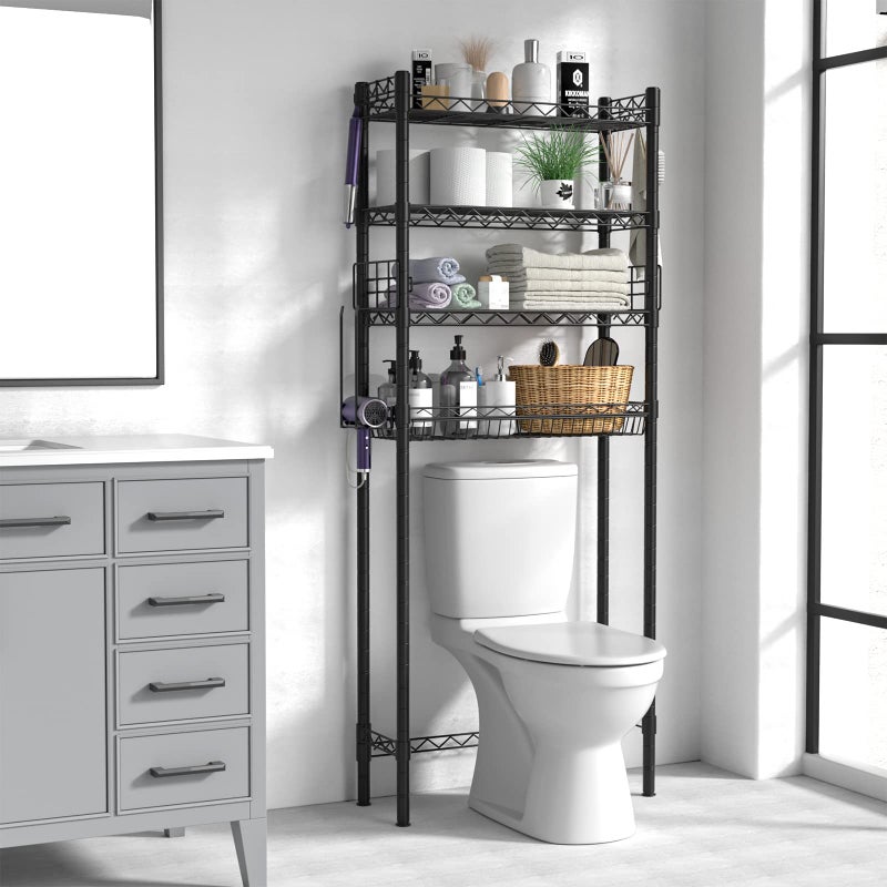 Hodonas Over Toilet Bathroom Organizer, Adjustable 4-Tier Over The Toilet Storage Shelf Sturdy Bathroom Shelves, Freestanding Above Toilet Storage Rack Stable Bathroom Space Saver, Black - Image 2