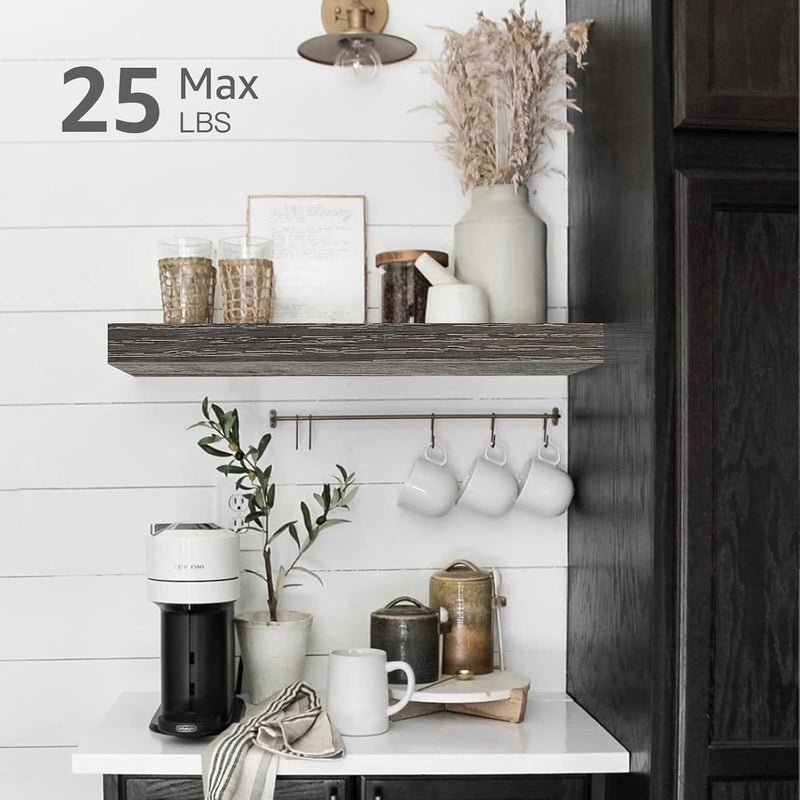 QEEIG Grey Floating Shelves Bathroom Decor - Wall Mounted Shelf Bedroom Rustic Small 16 inch Set of 2 (008-40GY) - Image 4