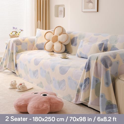 HOKIPO Soft and Cozy Fully Covered Sofa Cover Blanket Throw for All Sofa Types, Milk Velvet Plush- Phil Blue Bear, 2 Seater (AR-5212-D4) - Image 4