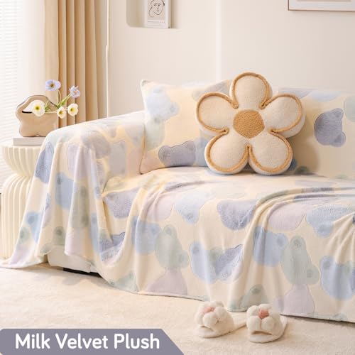 HOKIPO Soft and Cozy Fully Covered Sofa Cover Blanket Throw for All Sofa Types, Milk Velvet Plush- Phil Blue Bear, 2 Seater (AR-5212-D4) - Image 2