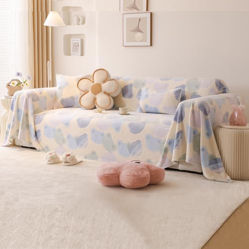 HOKIPO Soft and Cozy Fully Covered Sofa Cover Blanket Throw for All Sofa Types, Milk Velvet Plush- Phil Blue Bear, 2 Seater (AR-5212-D4) - Image 1