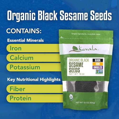 Kevala Organic Raw Black Sesame Seeds (Unhulled) - Allergen Friendly Seeds Made in Facility Free of Peanuts and Tree Nuts, Can Be Used for Making Tahini and Blending into Smoothies, Fresh Taste, 1 lb, 16 oz - Image 4