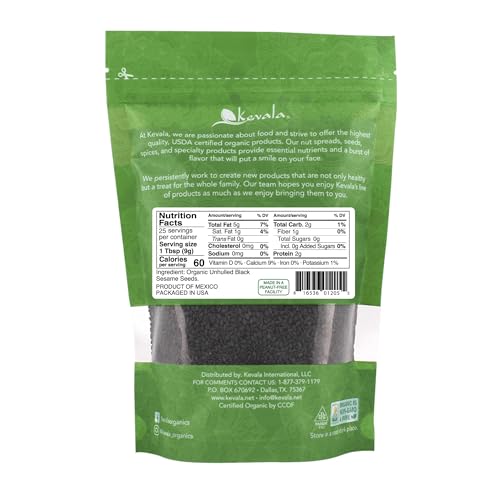 Kevala Organic Raw Black Sesame Seeds (Unhulled) - Allergen Friendly Seeds Made in Facility Free of Peanuts and Tree Nuts, Can Be Used for Making Tahini and Blending into Smoothies, Fresh Taste, 1 lb, 16 oz - Image 2