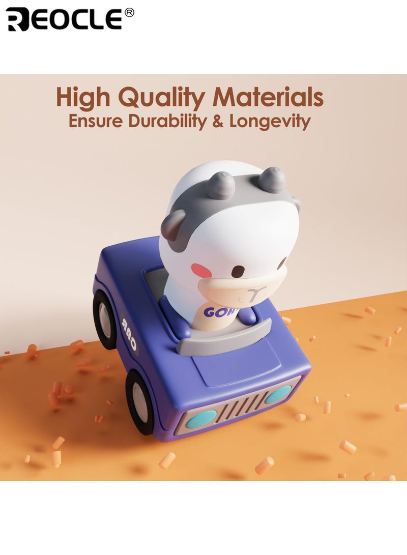 REOCLE 4PCS Baby's Press to Go Car Toys with Animal Racing Design and Friction Powered Feature Infant Play Vehicle Set with Push Activation for Toddler Early Learning - Image 4