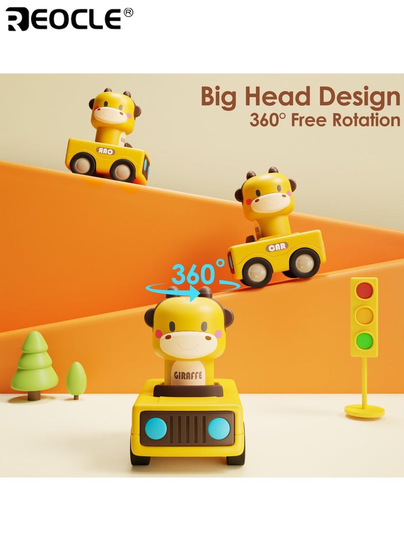REOCLE 4PCS Baby's Press to Go Car Toys with Animal Racing Design and Friction Powered Feature Infant Play Vehicle Set with Push Activation for Toddler Early Learning - Image 3