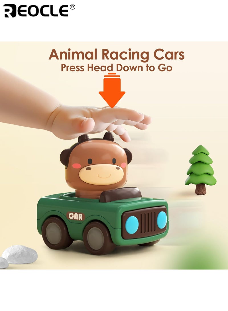 REOCLE 4PCS Baby's Press to Go Car Toys with Animal Racing Design and Friction Powered Feature Infant Play Vehicle Set with Push Activation for Toddler Early Learning - Image 2