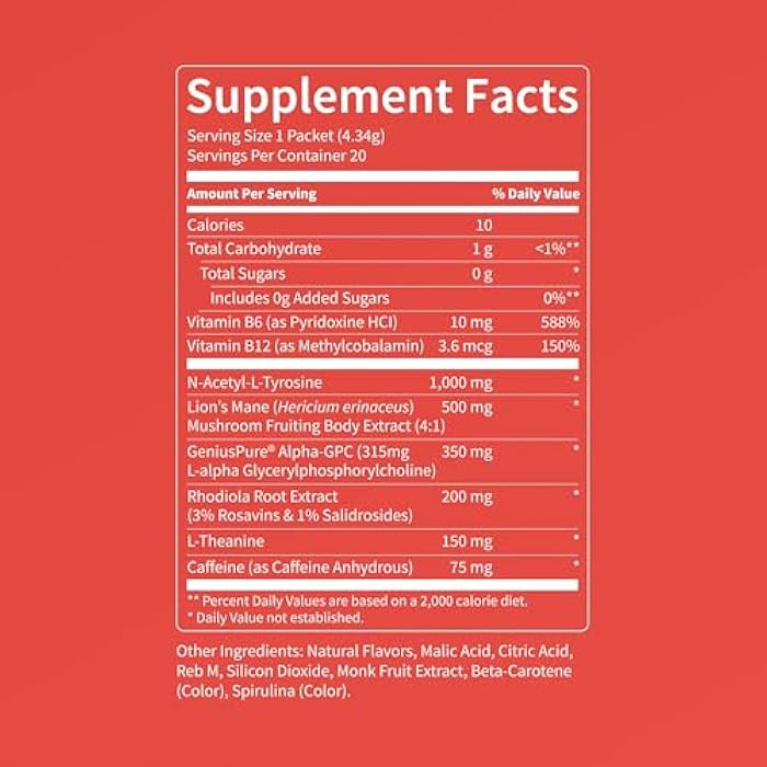 Nello Superfocus – Nootropic Focus Drink Mix for Productivity, L-Theanine, Rhodiola Rosea, Alpha-GPC, Lion’s Mane, Tyrosine, Sugar-Free Packets (20 Servings (Caffeine), Apple Rush) - Image 2