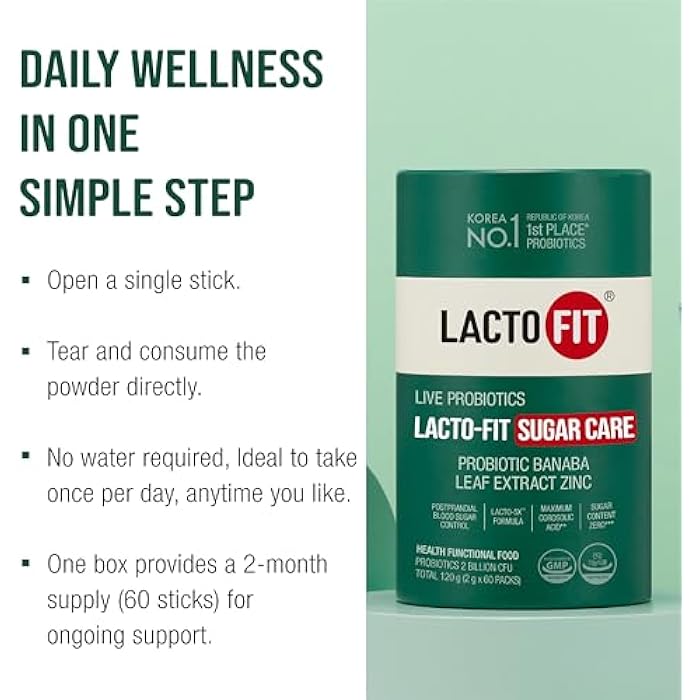 Lacto-fit لاكتو فيت ديلي بالانس بروبيوتيك ستكس مع الزنك ومستخلص ورقة بانابا, 60 أكياس فردية الاستخدام, مكمل دعم الهضم والعافية, أعواد مسحوق يومية مريحة, تركيبة كورية - Image 2