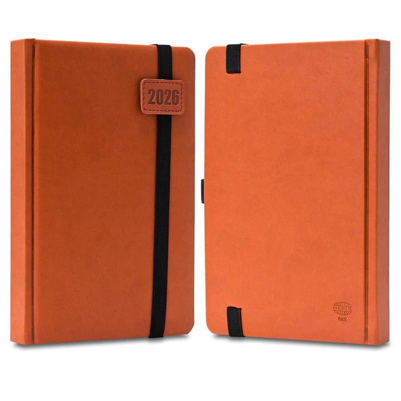 FIS مفكرة FIS 2026 A5، 148x210 مم، غلاف PU إيطالي مبطن من جانب واحد، زوايا مدورة، شريط مرن مع علامة منزلقة، جيب داخلي، إنجليزي، ورق إيطالي عاجي 70 جرام، غلاف بني - FSDI84E26BR - Image 2