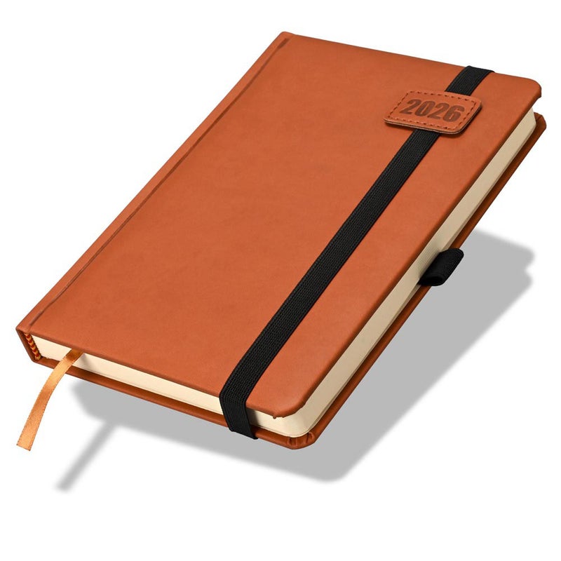 FIS مفكرة FIS 2026 A5، 148x210 مم، غلاف PU إيطالي مبطن من جانب واحد، زوايا مدورة، شريط مرن مع علامة منزلقة، جيب داخلي، إنجليزي، ورق إيطالي عاجي 70 جرام، غلاف بني - FSDI84E26BR - Image 1