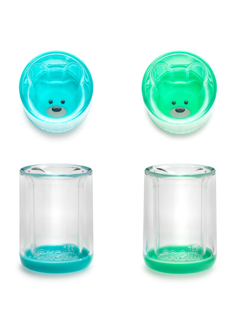 melii Pack Of 2 Double-Walled Bear Reusable Plastic Drinking Cup - Blue And Mint - Image 1