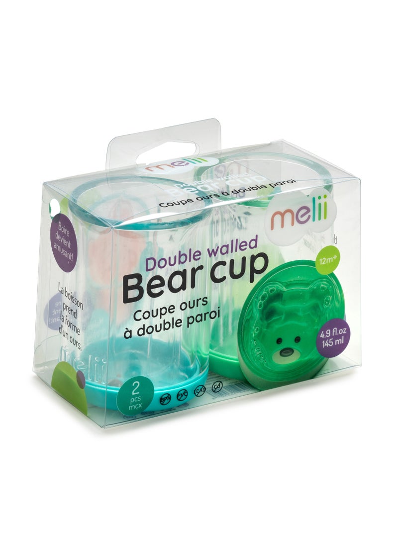 melii Pack Of 2 Double-Walled Bear Reusable Plastic Drinking Cup - Blue And Mint - Image 3