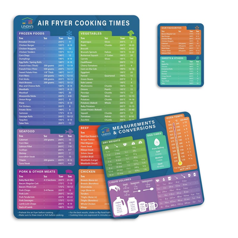 Air Fryer Cooking Guide UK Magnetic Cheat Sheet Set  Air Fryer Accessories 3 Pack Guide Flip Chart Quick Reference for Frying Cooking Times Chart Kitchen Conversions