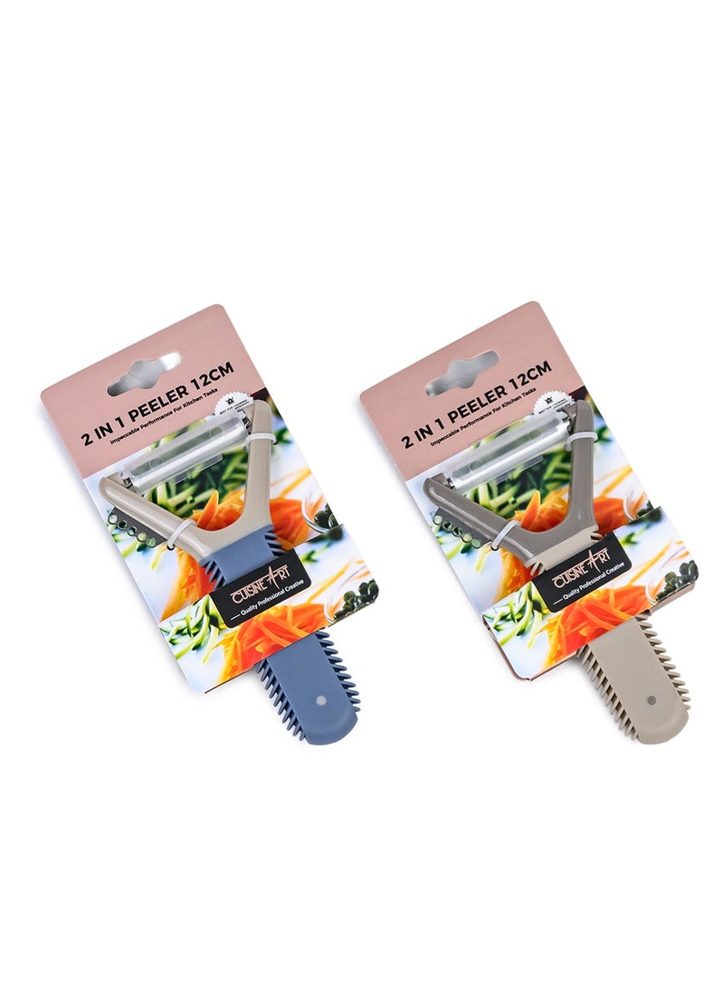 Cuisine Art 2-in-1 Stainless Steel Peeler -12cm, Ergonomic Handle, 1 Piece, Assorted - Image 1