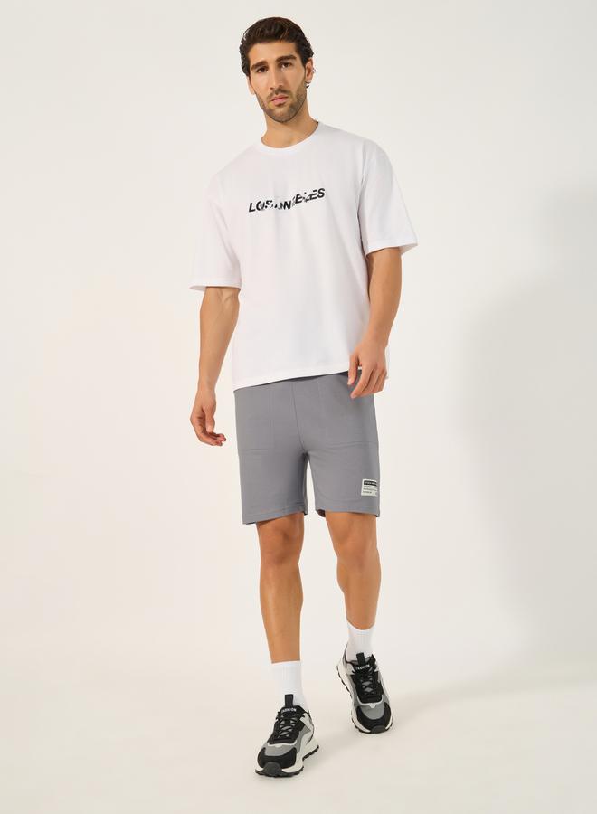 Styli Regular Fit Patch Work Detail Fleece Shorts  - Image 2