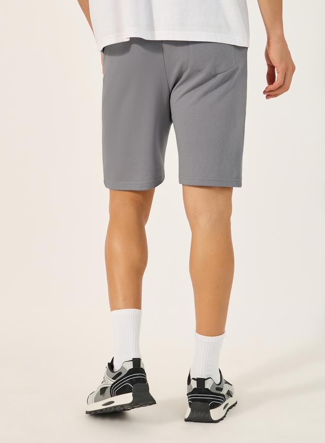 Styli Regular Fit Patch Work Detail Fleece Shorts  - Image 4