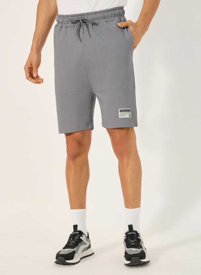 Styli Regular Fit Patch Work Detail Fleece Shorts  - Image 1