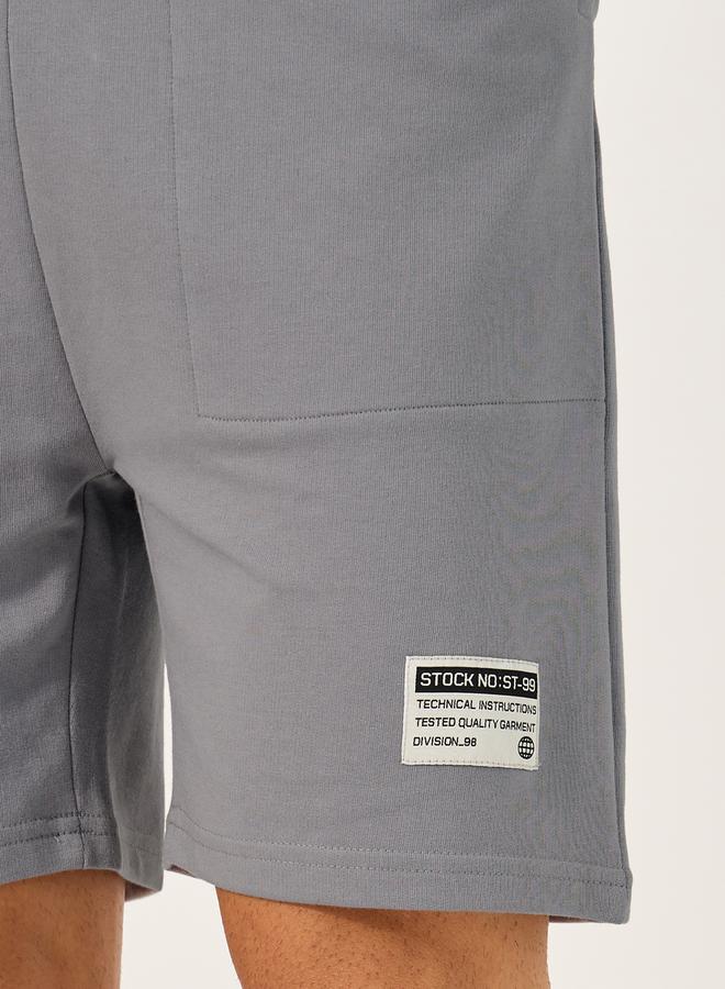 Styli Regular Fit Patch Work Detail Fleece Shorts  - Image 3