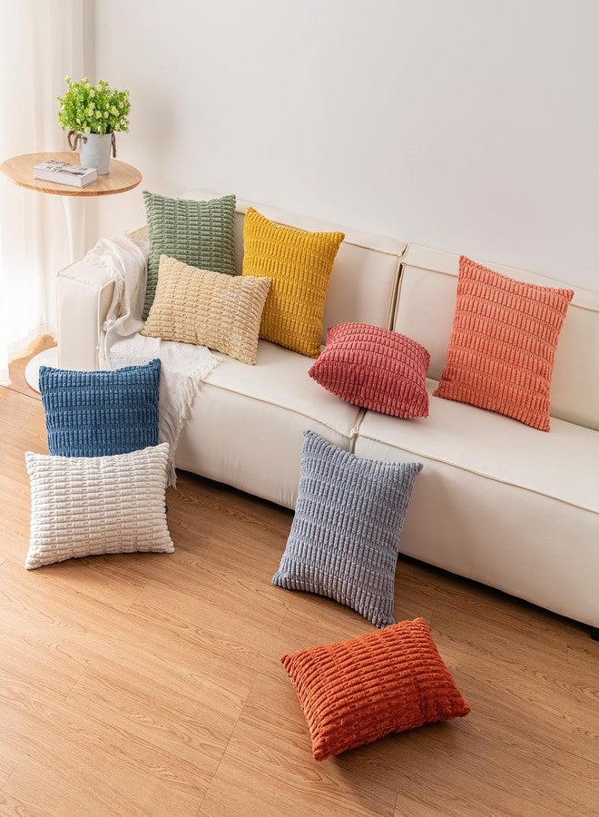 Aegero Pack of 2 Corduroy Decorative Throw Pillow Covers 16x16 Inch Soft Striped Pillow Covers Modern Farmhouse Home Decor for Sofa Living Room Couch Bed（Cream White） - Image 5