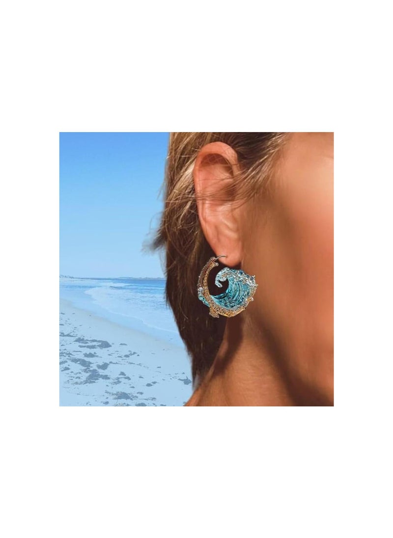 silvercnc - Ocean's Oath Jewelry Set, Boho Blue Ocean Wave Necklace Earrings Ring Set, Adjustable Blue Cubic Zirconia Ocean Wave Earrings, Summer Marine Theme Jewelry Packs for Women - Image 1