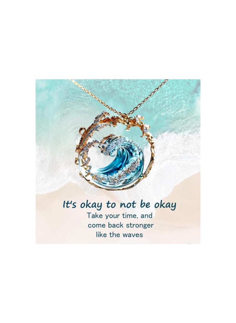 silvercnc - Ocean's Oath Jewelry Set, Boho Blue Ocean Wave Necklace Earrings Ring Set, Adjustable Blue Cubic Zirconia Ocean Wave Earrings, Summer Marine Theme Jewelry Packs for Women - Image 1